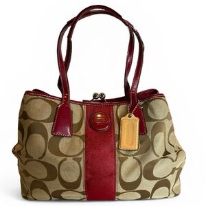 Coach Signature C Canvas Stripe Carryall with Kisslock Shoulder Bag